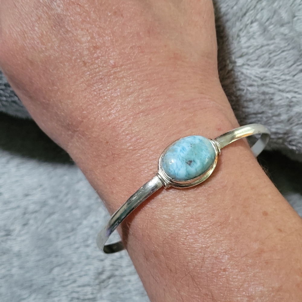 Dominican Larimar Adjustable Bangle Bracelet - image 5